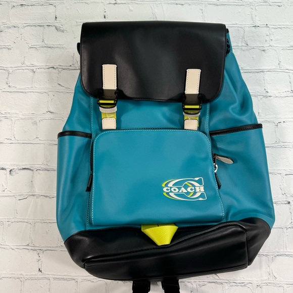 Coach Track Mens Backpack Colorblock W/Stamp Leather Drawstring Pockets Laptop - Picture 2 of 12